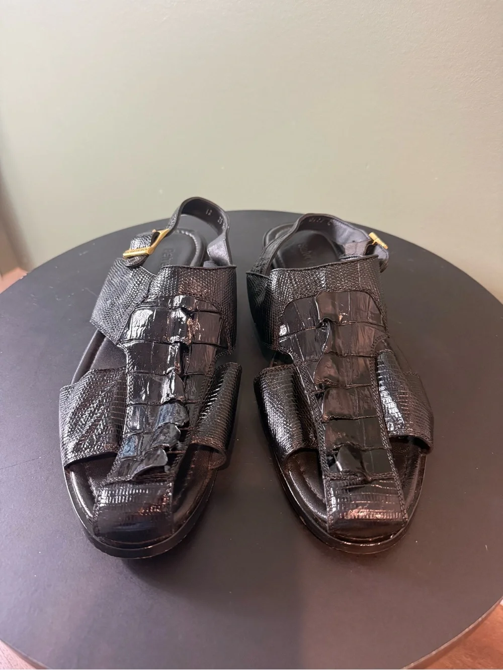 Men's Black Leather Dress Sandals with Buckle